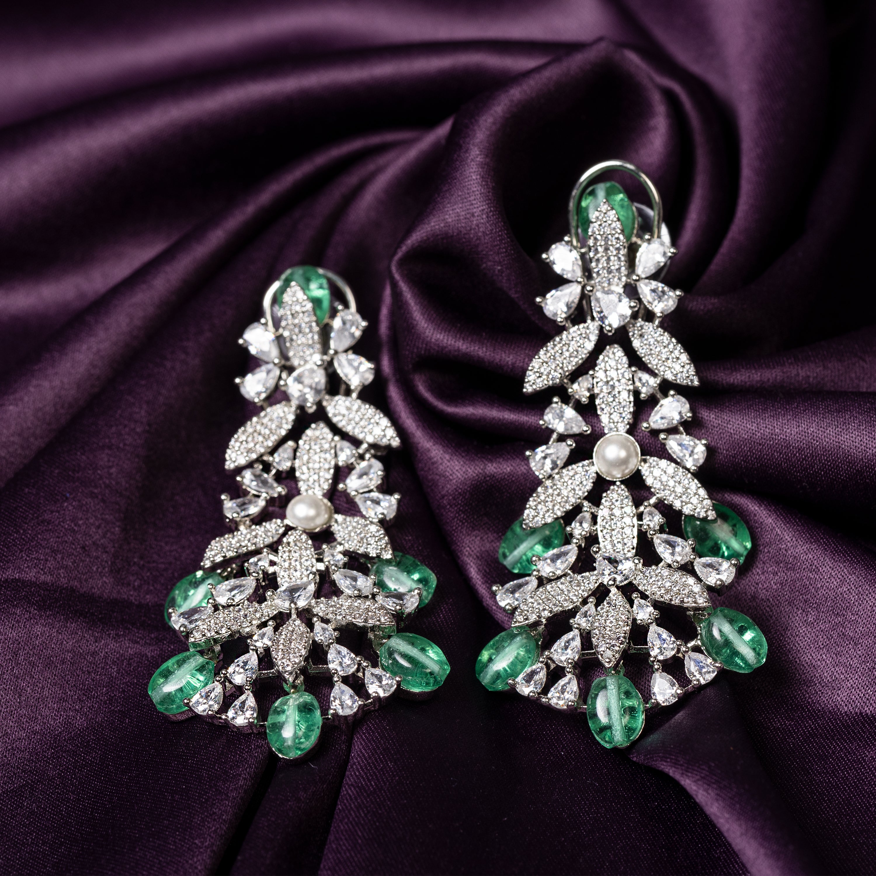 Green & White Glamorous American Diamond-Mivanaa